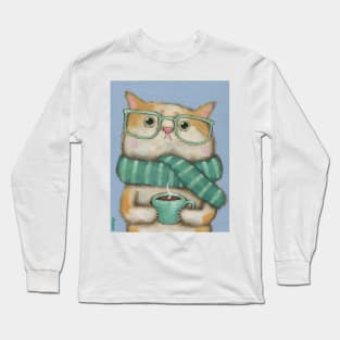 Kitty With A Cup of Coffee Long Sleeve T-Shirt